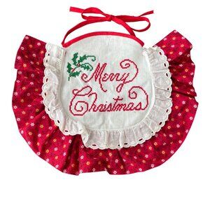 Vintage Cross Stitch Embroidery Baby Bib "Merry Christmas" Heirloom Piece 80s